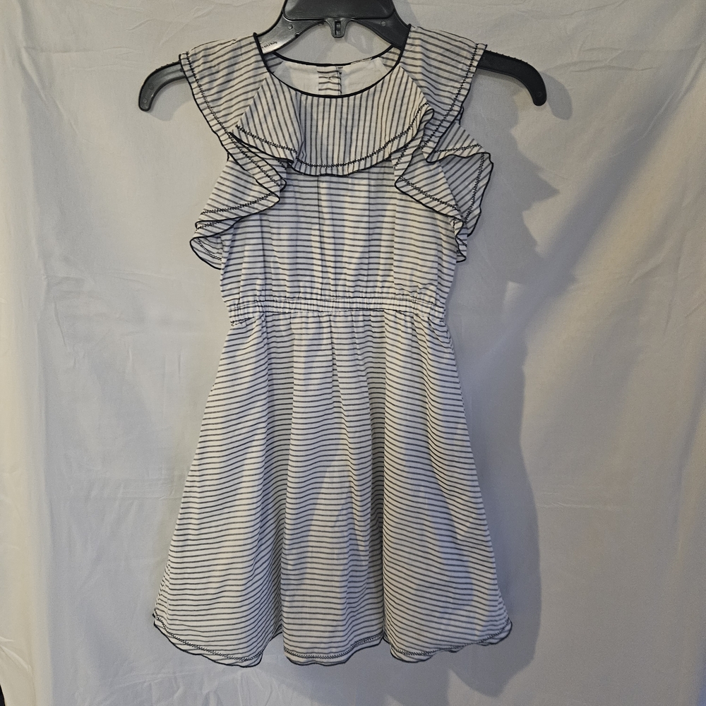 OshKosh B'gosh White Dress with Navy Stripes and Ruffle